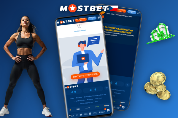 Aktualizace Mostbet APK na Androidu — ikona stažení v modro-oranžovém designu značky